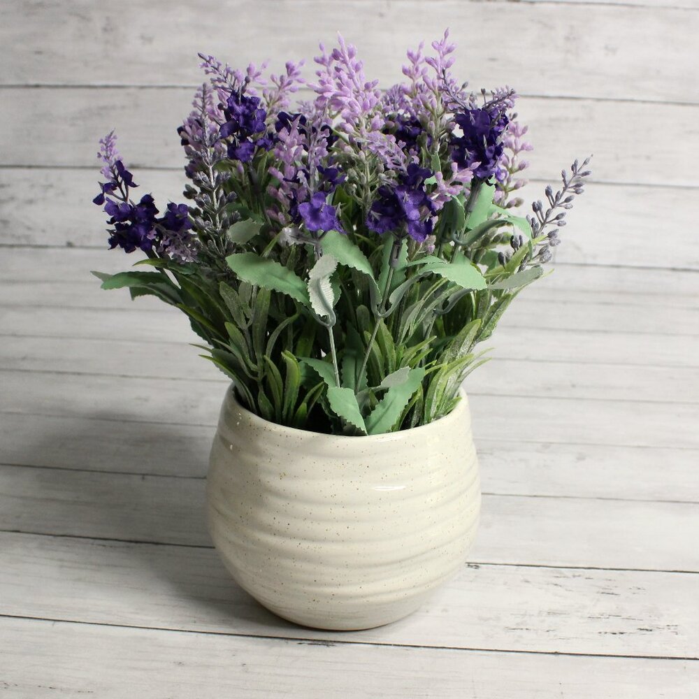 11" Purple Lavender Artificial Floral Arrangement Potted Flowers Ceramic Pot